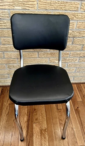 Mid Century Black Chrome Side Dining Chair Vintage 31”H 15”W 20” Deep Cover