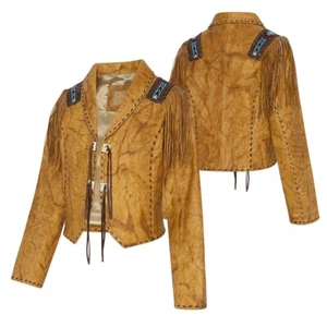 Chaqueta Occidental de Cuero Kobler Yavapai Borlas Flecos Forrada Nativo Americano Nueva con Etiquetas S - Imagen 1 de 15