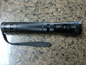  LED Flashlight, NEW Battery Operated Black Aluminum hand held 9"x1.25" w/strap