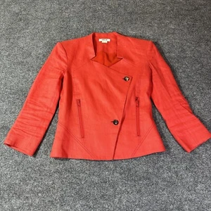 HELMUT LANG Jacket Womens 0 Coral Red Linen Two Button Lined 3/4 Sleeve Blazer - Picture 1 of 18