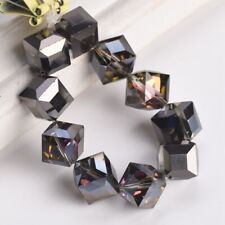 10pcs 10mm Cube Faceted Diagonal Hole Crystal Glass Loose Craft Beads lot