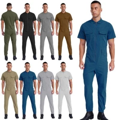 Men's Short Sleeve Coverall Work Overalls Jumpsuits Rompers Mechanic Workerwear - Image 1 of 4