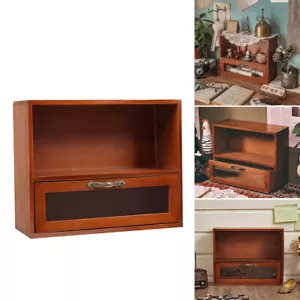 Desktop Wooden Makeup Storage Box Organizer Shelf Glass Drawer Display Cabinet - Picture 1 of 12