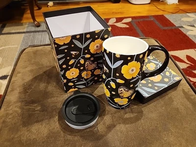 Taza de viaje Topadorn alta de cerámica 17 oz taza de café tapa sellada con caja de regalo mariposa Foto 1 de 4