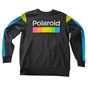 Polaroid Rainbow Logo Black Crewneck Sweatshirt Medium Retro Vintage Style - Picture 1 of 12