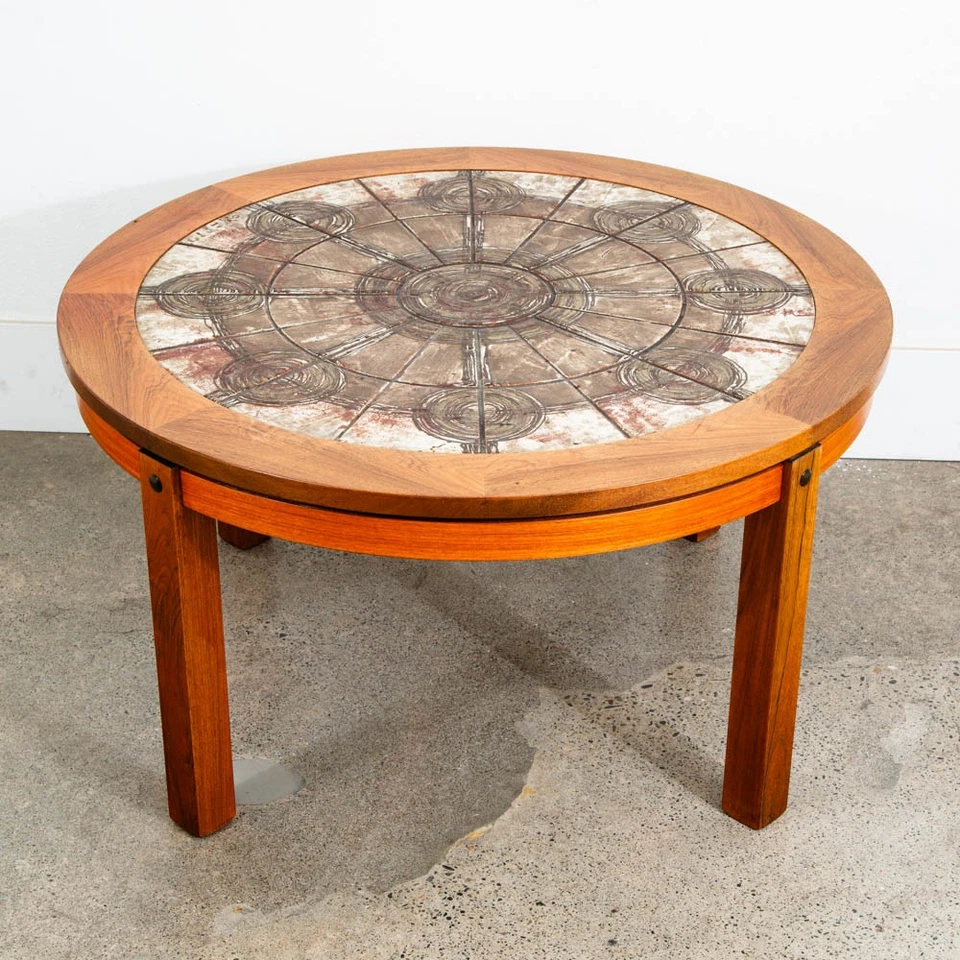 Mid Century Danish Modern Coffee Table Round Rosewood Tile Circular Signed Mcm Foto 1 de 4