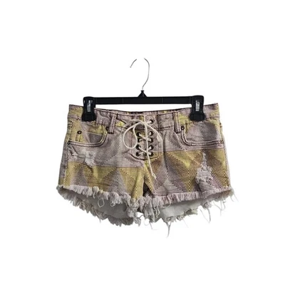 Jean corto Billabong Lite corazón borgoña amarillo a rayas talla 27 tiro bajo Foto 1 de 4