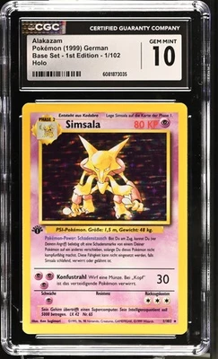 CGC 10 GEM MINT Alakazam Base Set 1st Edition 1/102 Holo GERMAN Pokemon Card - Image 1 of 2
