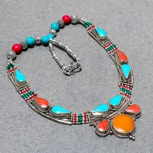 Collana nepalese regalo moda nepalese turchese tibetano corallo giallo 18"... - Foto 1 di 6