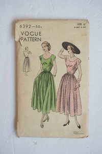 1940s (?) Vintage Vogue 6392 DRESS Size 12 Bust 30/Hip 33--Complete - Picture 1 of 2