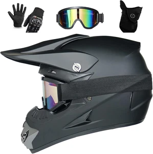 Casco Cross Nero Opaco Integrale Moto Con Occhiali, Guanti, Maschera Antivento - - Foto 1 di 12