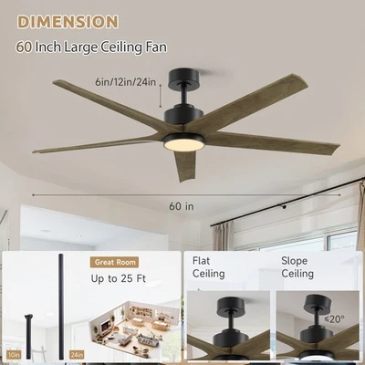 60/70in Wood Ceiling Fan with Light & Remote Reversible DC Fan Dimmable LED - Image 1 of 4