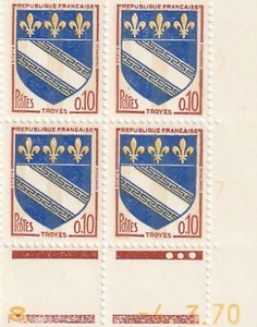 Bloc de 4 timbres Coin daté 1970 Armoiries de la Ville de Troie - Picture 1 of 2