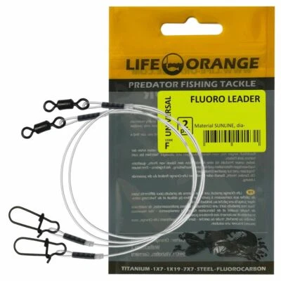 2 x Fluoro Raubfisch Vorfach Life-ORANGE Universal Predator Hecht Leader SUNLINE