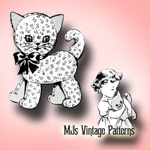 Vintage Calico Kitty Cat Stuffed Animal Pattern ~ 12" tall
