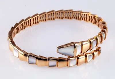 宝格丽宝格丽 18k 玫瑰金蛇形线圈手镯带 MOP 镶嵌 — 第 1/4 张图片
