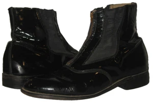 Groovy! VTG 60s-70s Black Patent Leather Beatle Ankle Boots Talon #42 Zipper 9D - Picture 1 of 13