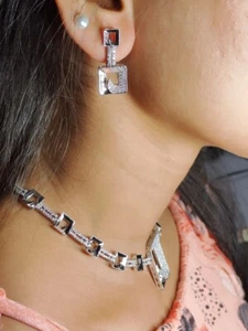 Hip Hop Jewelry Set Necklace 3Ct Round Lab Created Diamond 14K White Gold Plated - Picture 1 of 10