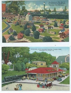 Vintage Traverse City miniature railroad station and city at Clinch Park postcar - Picture 1 of 2