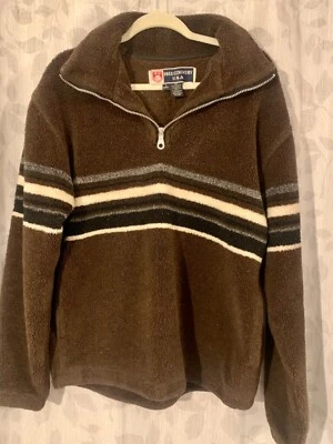 Chaqueta Pullover Sherpa Free Country USA Marrón Rayas Media Cremallera Para Hombre Mediana Polye Foto 1 de 4