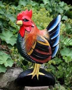 Deko Huhn Holz Holzhuhn Henne Holzfigur Hühner Dekohuhn Huhnskulptur Hühner bunt - Bild 1 von 3