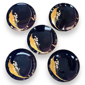 Japanese Fukagawa Arita 深川製 Plate 5Pcs Set Lily of the Valley Floral Cobalt Blue - Bild 1 von 17