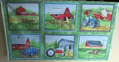 1 Maravilloso Panel de Tela Artesanal para Acolchas de Algodón "Granja de Montaña Verde" Foto 1 de 4