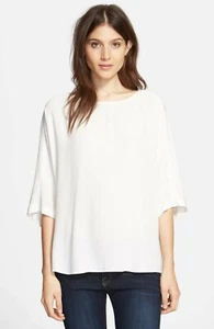 NWT $198 Sz. M JOIE 'Lamont' Textured Boxy BlouseTop Porcelain White 3/4 Sleeves - Picture 1 of 4
