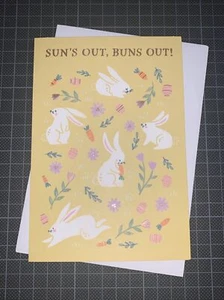 American Easter Card: Festive Greetings Sun’s Out Buns Out Rabbit Happy Spring - Picture 1 of 9