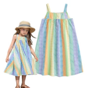 Toddler Dress Rainbow Striped Little Girls Summer Dress Sleeveless Dress Boho... - Picture 1 of 7