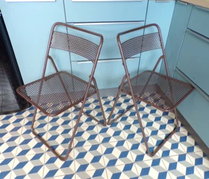 PAIRE CHAISE PLIANTE TÔLE PERFORé 70-80-MéTAL - Imagen 1 de 5