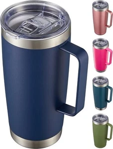 20 Oz Tumbler Mug With Lid And Straw Insulated Travel Coffee Mug With Handle Dou - Picture 1 of 3