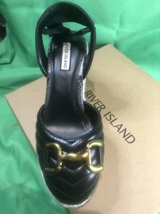 River Island Schnalle Plateau Größe 7 schwarz hochkeiliges Krawattenbein Damen - Bild 1 von 4