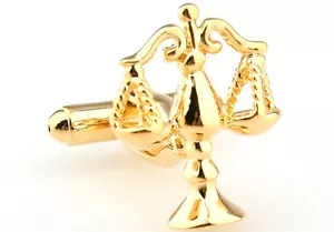 Waage der Gerechtigkeit Paar Manschettenknöpfe Gold Anwalt Hochzeit Geschenkbox & Poliertuch - Bild 1 von 3