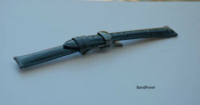 Correa de reloj de cuero genuino negro de 16 mm con hebilla de mariposa se adapta a Michele Foto 1 de 4