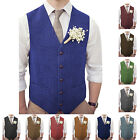 Mens Tweed Waistcoat Vintage Formal Herringbone Groom Wedding Vest 44 46 48 50