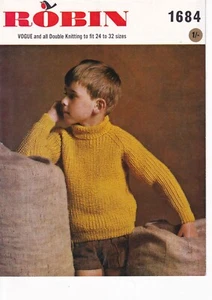 Robin Knitting Pattern 1684 - Childs Fishermans Rib Sweater - VGC - Picture 1 of 2