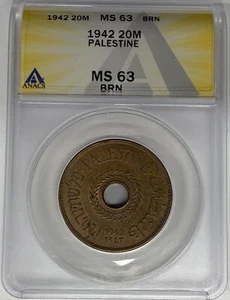Moneta 20 milioni Palestina 1942 ANACS MS 63 BN W7 - Foto 1 di 2