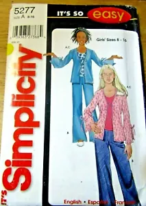SIMPLICITY SEWING PATTERN NO.5277 GIRLS SLACKS JACKET & TOP SIZE 8-16NEW - Picture 1 of 2