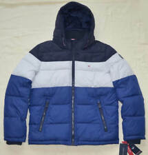 New XL Tommy Hilfiger Mens hooded Quilted jacket puffer Blue White winter coat