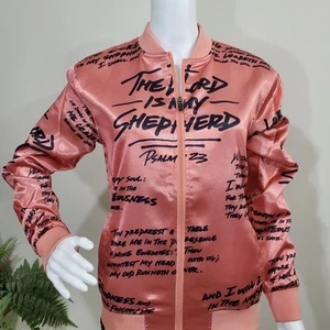 Women's 3:16 Collection Size Small Scripture Psalm 23 Rose Gold Bomber Jacket - Picture 1 of 18