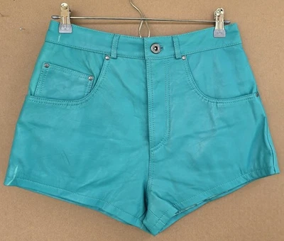 Pantalones cortos de cintura alta de cuero verde azulado Nasty Gal para mujer talla 4 Foto 1 de 4