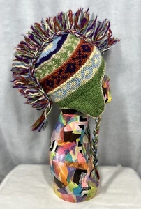 Wollfleece-gefütterte handgestrickte Mohawk Ohrenklappe Mütze mehrfarbig Einheitsgröße - Bild 1 von 6