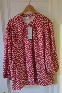 Tendenz rot Blumen Knopf Damen Gr. XXL leicht Chiffon Sommer Freizeit Boho - Bild 1 von 6