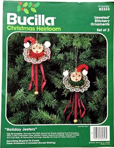 RARE Vintage 1985 Bucilla HOLIDAY JESTERS Christmas Felt Ornaments (Set/2) Kit 82323 - Bild 1 von 5