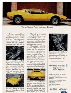 Pubblicità stampa auto sportiva vintage 1971 gialla Ford Lincoln Mercury de Tomaso Pantera ~ - Foto 1 di 1