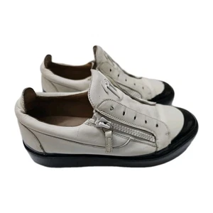 Giuseppe Zanotti Cremallera Parte Superior Baja Cuero Hombre Tenis Blanco Negro Zapato EU 43 Italia - Imagen 1 de 9