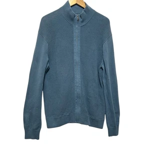 Banana Republic Men Full Zip Sweater L Blue Waffle Knit Cotton Minimalist Modern - Picture 1 of 8