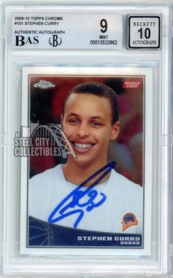 Tarjeta de novato Stephen Curry 2009-10 Topps cromada autógrafo #101/999 BGS 9 BAS 10 Foto 1 de 2