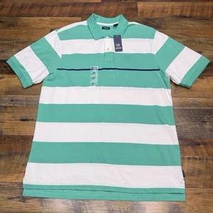IZOD Polo Shirt Mens Large Green Wonder Striped Rugby Preppy New  - Picture 1 of 11